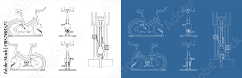 Orthographic Technical Drawing of Stationary Spin Bike Machine