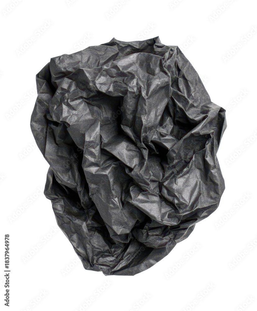 Fototapeta premium crumpled black paper ball isolated on white or transparent png