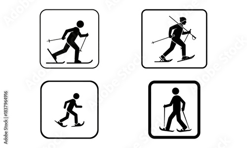 Winter sports activity icons featuring cross-country skiing and snowshoeing