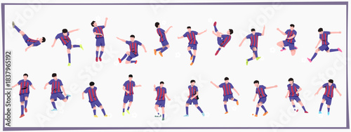 Set of football players with different poses. Suitable for a football theme. Vector illustration.