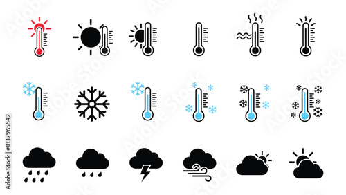 Weather forecast icons set temperature sun cloud snow rain