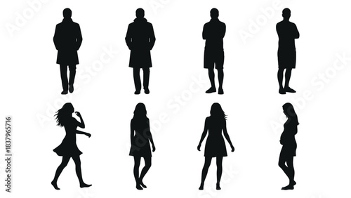 People silhouettes vector set men women pregnant silhouette art