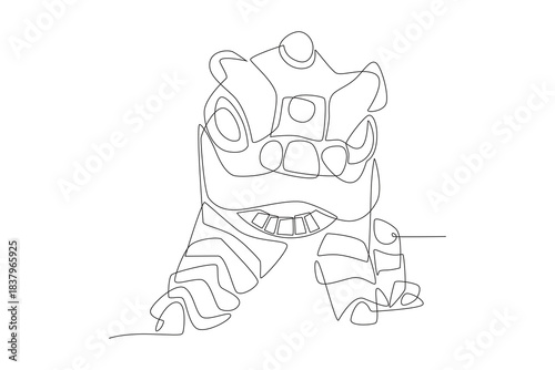 Lion dances. Lion and dragon dances concept one-line drawing