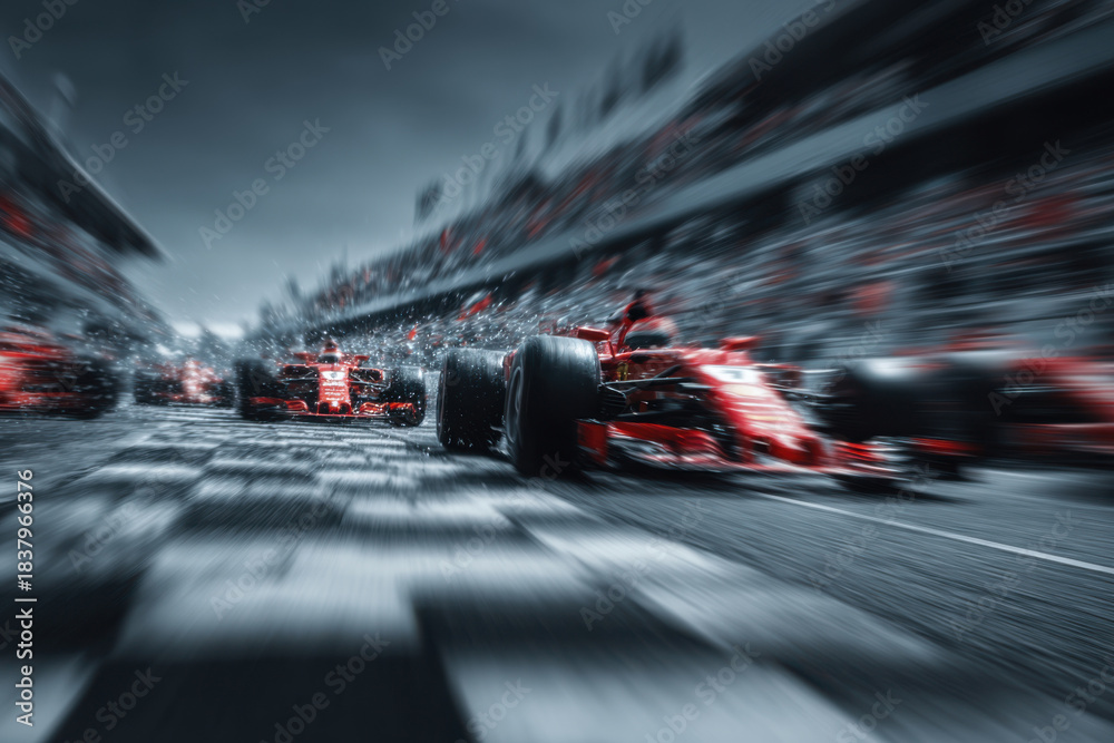 Obraz premium blurred image of racing cars on a race track during a race
