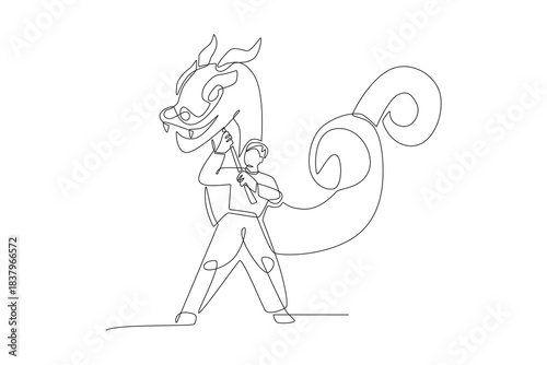 Dragon dances. Lion and dragon dances concept one-line drawing