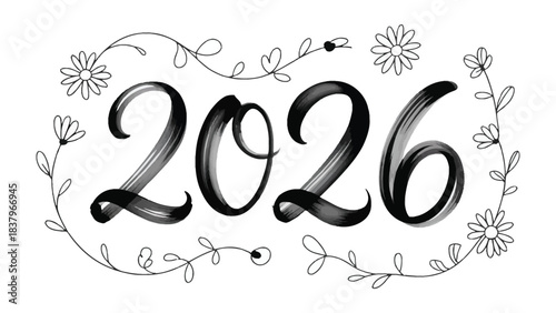 New Year 2026: A fresh start with floral touch for 2026, creating an atmosphere of beauty and renewal. A symbolic number to inspire hope and new beginnings.