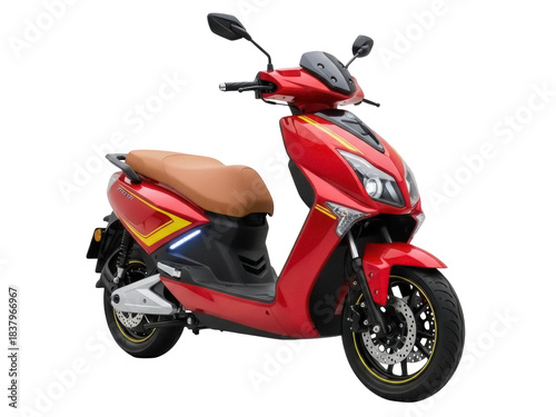 Tableau sur toile Isolated red electric scooter with brown seat ready for eco friendly urban trans