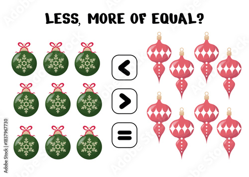 Christmas Ornament Comparison Worksheet for Kids