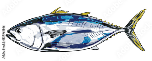 Blue Tuna Fish Illustration — Vintage Marine Seafood