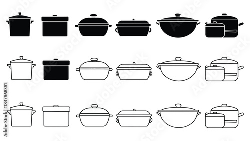 Stock pot vector illustration cooking pots and pans set design