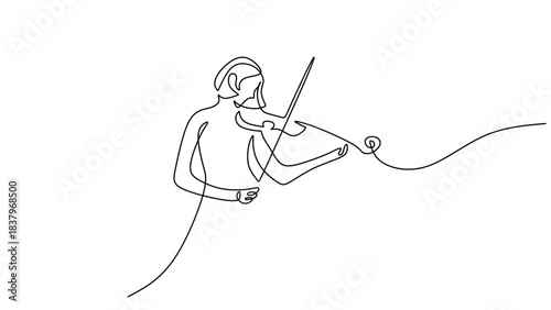 Continuous Line Art of a Female Violinist with Music Notes