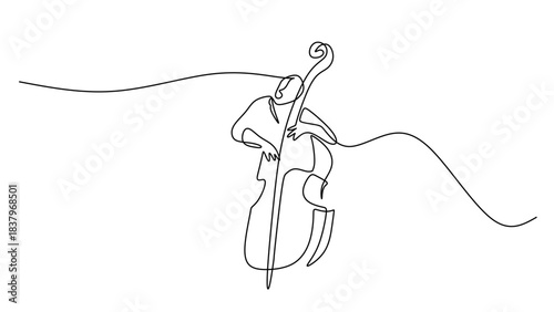Continuous Line Drawing of a Musician Playing the Double Bass