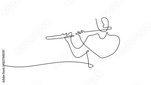 Single Line Drawing of a Musician Playing the Flute