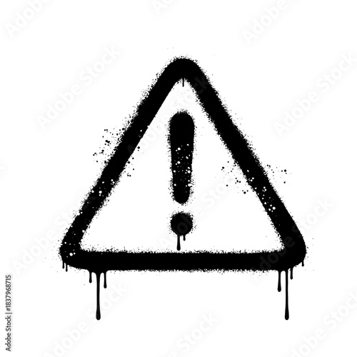 Spray-painted black warning sign icon, attention hazard exclamation mark.