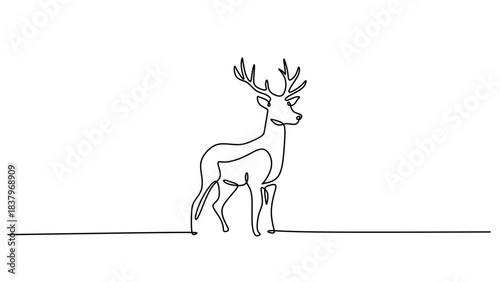 One Line Drawing of a Deer in a Peaceful Forest