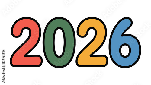 Year 2026: A vibrant and colorful representation of the year 2026, set against a clean background, embodying optimism and future possibilities.