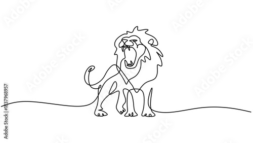 Minimalist Single Line Art of a Roaring Lion