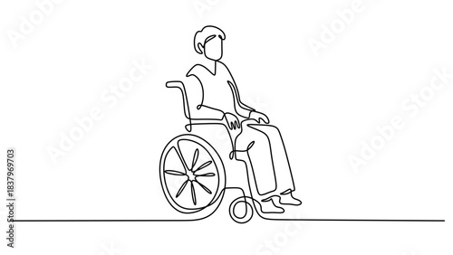 Single Line Drawing of a Patient Sitting in a Wheelchair