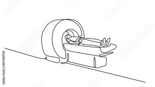Continuous Line Drawing of a Patient in an MRI Machine