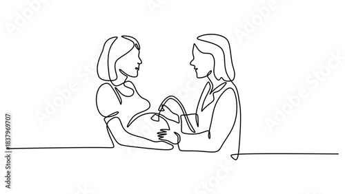 Continuous Line Drawing of a Doctor Performing an Ultrasound Scan
