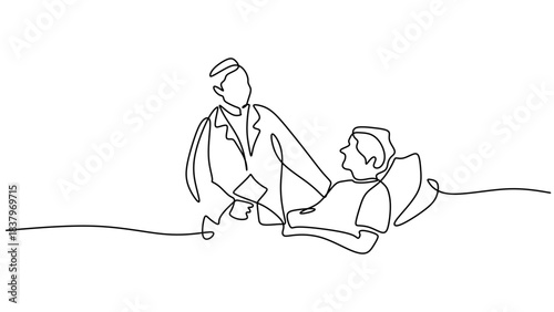 One line drawing Doctor in Consultation with an Elderly Patient