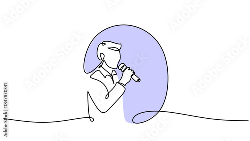 Continuous One Line Drawing of a Hand Holding a Microphone
