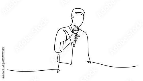 Single Line Art of a Hand Holding a Public Speech Microphone