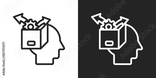 think out of the box Icon In Black And White Line Style