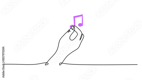 One Line Drawing of a Hand Holding a Musical Note