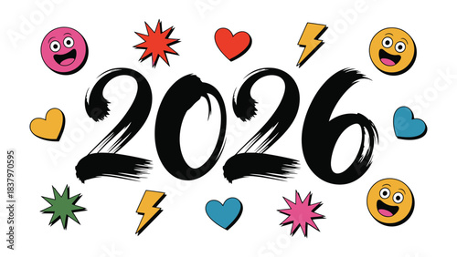Year 2026: Embracing new beginnings and fresh opportunities, a cheerful 2026 is adorned with vibrant symbols that evoke feelings of joy and optimism.