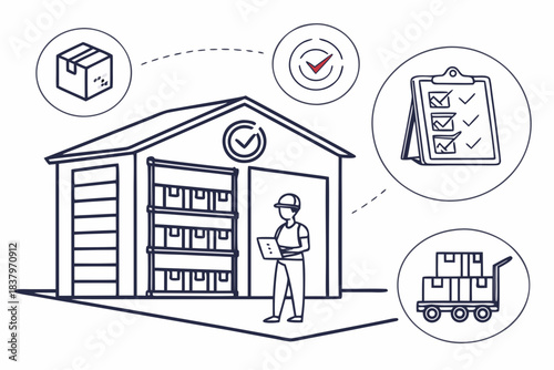 Crisp Outline Warehouse Management   Inventory Ico Vector Icon Set