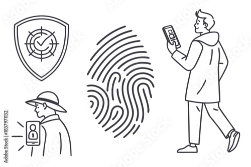 Smooth Outline Biometric Authentication Symbol Ico Vector Icon Set