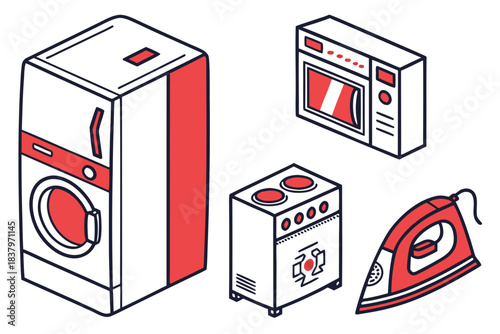 Clean Vector Home Appliances Icon Set  White Backg Vector Icon Set