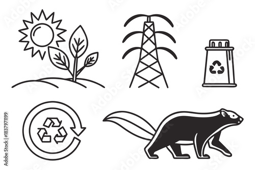 Smooth Outline Nature Conservation Icon Set  White Vector Icon Set