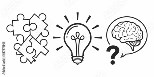 Minimal Puzzle   Mind Game Icon Set  White Backgro Vector Icon Set