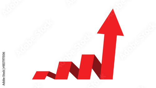 Red Zigzag Business Arrow Rising Up After Fluctuations Representing Profit and Consistent Growth
