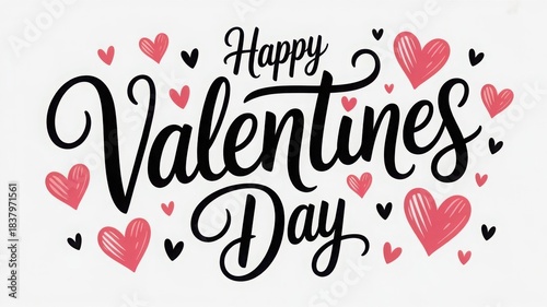 Happy Valentines Day handwritten text with hearts love