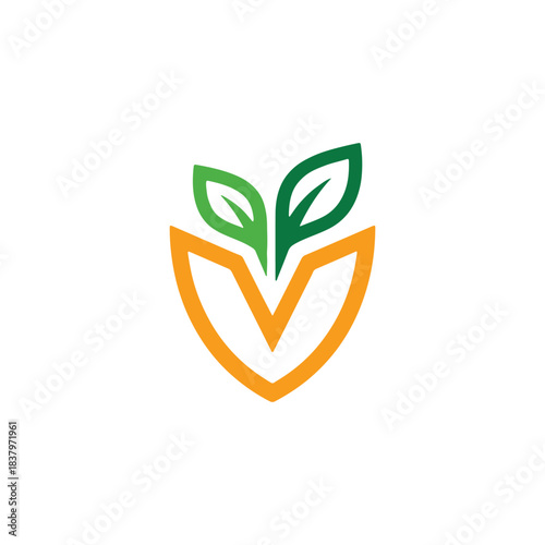 Letter V Leaf Logo Vector Icon - Organic Shield Nature Emblem