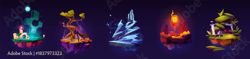 Set of floating game islands for ui graphic design