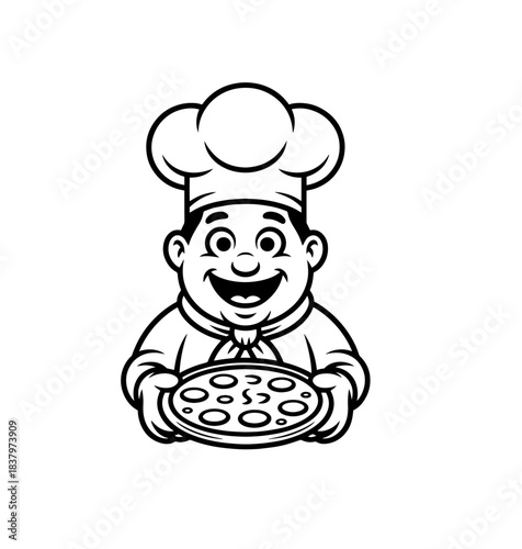 Male chef makes pizza in a restaurant.
