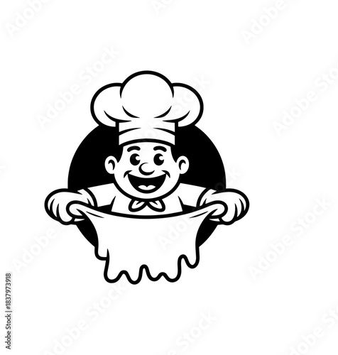 Male chef makes pizza in a restaurant.
