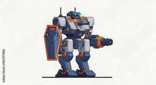 Futuristic Robot Warrior with Shield and Cannon Arm.