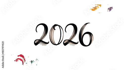 New Year 2026: Elegant calligraphy spells out the year 2026, offering a promise of a new beginning, future, and celebration with artistic flair.