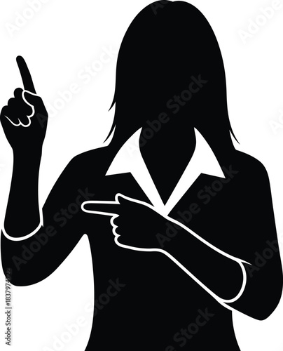 Silhouette of a woman pointing upward with finger