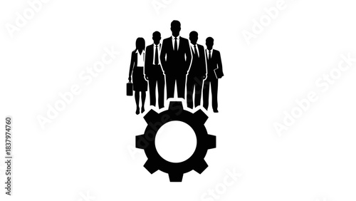 Team Management Icon – Business People with Gear Symbol Silhouette