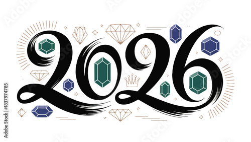 New Year's Eve 2026: The anticipation of the new year, 2026, is brought to life through elegant script, adorned with jewels, promising a year filled with elegance and beauty.