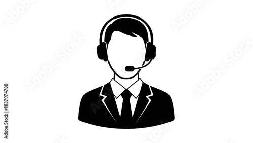 Customer Support Icon – Call Center Agent with Headset Silhouette