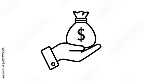 Hand Holding Money Bag Icon – Finance and Investment Outline Symbol