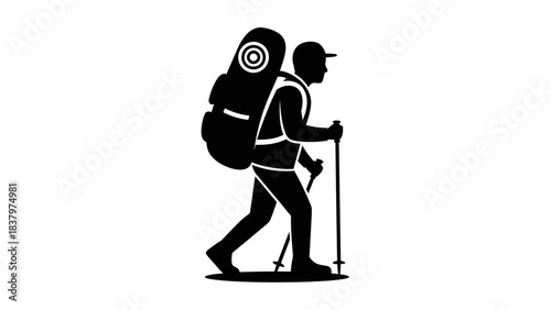 Hiker with Backpack Icon – Outdoor Adventure Trekking Silhouette