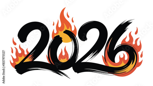 Year of Flame: An artistic rendering of the year 2026, emblazoned with fiery flames that dance and writhe, representing a year of passion and intensity.